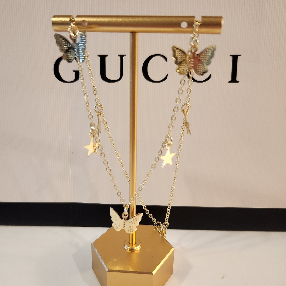 🔷️ Gold Plated Butterfly and Star Chain Necklace 14" NWT